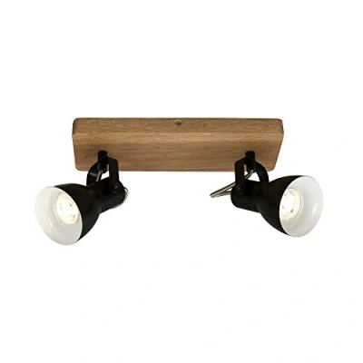 Imagen de Briloner Leuchten Foco, aplique, aplique retro, vintage, giratorio e inclinable, 2x GU10, máx. 35 Watt, metal madera, negro blanco, 280x100x135mm
