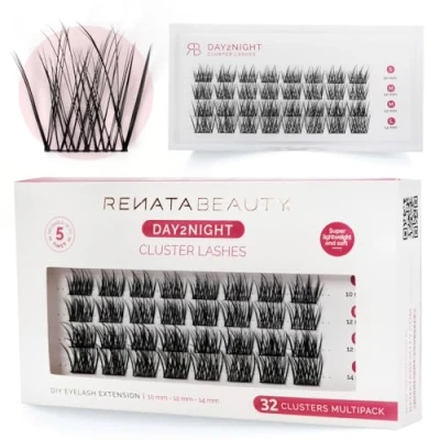 Imagen de Renata Beauty Pestañas Day2Night Multipack 32 piezas con Longitudes Mixtas (10mm, 12mm, 14mm), Rizo C, Larga Duración, Fácil Aplicación, Look Natural a Glamuroso, Comodidad Todo el Día