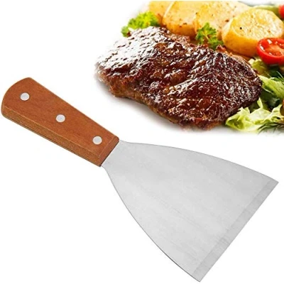 Imagen de Espatula Acero Inoxidable Cocina Espátula de con Mango Madera Antiadherente Profesional Resistente Herramienta para Plancha