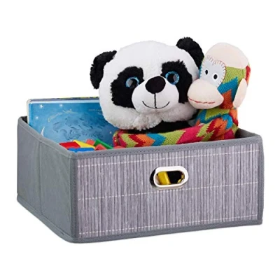 Imagen de Relaxdays Cesto Almacenaje Bambú, Cesta Cuadrada Tela Baño, Caja Estante, 14 x 31 cm, Plegable, Color Gris