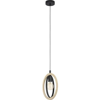 Imagen de Eglo lámpara colgante Basildon, vintage, industrial, retro, de acero y madera en negro, natural, mesa comedor, salón con casquillo E27