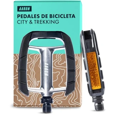 Imagen de Aaron City Pedales con rodamientos sellados de Calidad Superficie Antideslizante Goma para bicis eléctricas, Trekking y Ciudad Plateado/Negro…