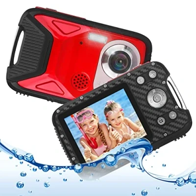 Imagen de Heegomn Cámara Digital Impermeable para niños, 16MP Full HD 1080P, Zoom 8X, subacuática Adolescentes/Principiantes (Rojo)