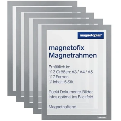 Imagen de magnetoplan Magnetofix 1130301 Marco magnético (A4, 5 unidades), color gris