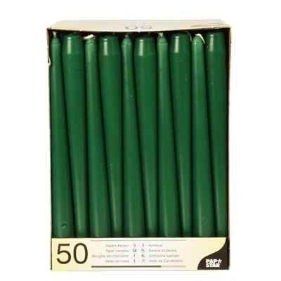 Imagen de PAPSTAR 50 velas de candelabro 2,2 cm diámetro, 25 cm, color verde oscuro