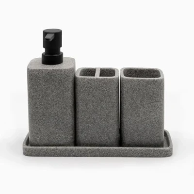Imagen de ZCCZ Juegos de Accesorios baño 4 Piezas Gris con Dispensador jabón, Vaso baño, Soporte para Cepillo Dientes y Bandeja Set