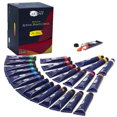 Imagen de Artina Crylic Set de Pinturas Acrílicas 24x22 ml Kit para Artistas Aficionados y Profesionales Colores Brillantes con Alta Pigmentación Muchas Técnicas Pintura