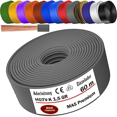 Imagen de cable de 5 a 100 m H07 V K 1 x 1,5 mm², flexible simple (gris, 60 m)