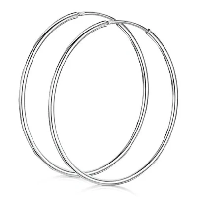 Imagen de Amberta® 925 Plata De Ley Pendiente Aro Fino Con Pendientes Sin Fin Tipo Criolla Diámetro: 20 30 40 60 75 mm (40mm)