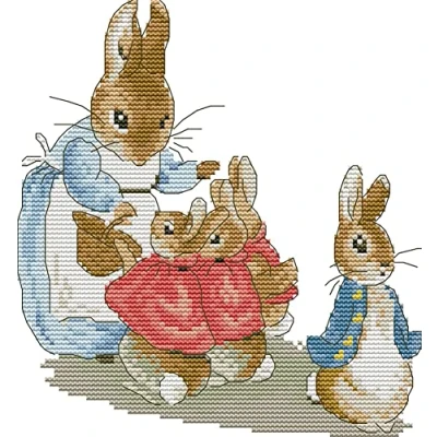 Imagen de Awesocrafts Kit de punto cruz con estampado Peter Rabbit Family Easy Patterns Cross Stitch Bordado costura Suministros