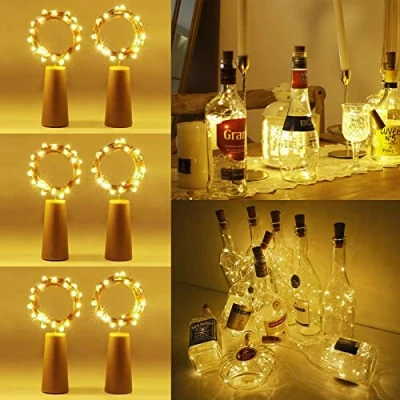 Imagen de Vicloon Luces para Botellas,6 Piezas 20 LEDs 2M Luz de Botella,Botellas Vino Cobre Alambre Guirnaldas Pilas,Luces Botellas Cristal,Luz Corcho Decorativa Mesa Navidad Boda DIY