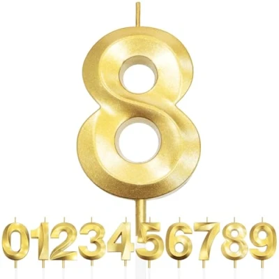 Imagen de Número 8 Vela de Cumpleaños con Purpurina Dorada y Diseño 3D, Velas Números, Decoración Tarta, Tarta para Fiesta Cumpleaños, Aniversario Boda,