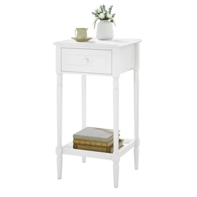 Imagen de WOLTU Mesita de Noche con Estante y Cajón, Mesilla Blanca Estilo Barroco, 35x35x70,5 cm, Mesa Auxiliar Pequeña para Salon Dormitorio Sofa, Patas Madera Maciza, NTS09ws