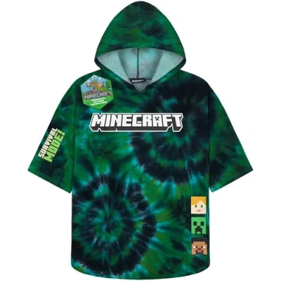 Imagen de Minecraft Toallas de Baño y Piscina Creeper Toalla Playa Capucha para Niños Poncho Cambiador Infantil Adolescente Gamer Regalos (Multi Tie Dye, 10 13 Años)