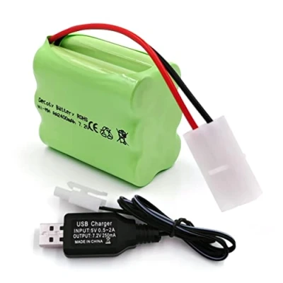 Imagen de Gecoty® batería 7.2V 2400mAh RC, Recargable NiMH AA con Cable de Carga USB y Enchufe Tamiya para Juguetes Control Remoto, iluminación, Herramientas eléctricas, electrodomésticos
