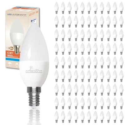 Imagen de LED ATOMANT Pack 100x Bombilla E14 Vela C37 9W, Color Blanco Neutro, 950 Lumenes, Casquillo fino, Equivalente a 80W tradicional