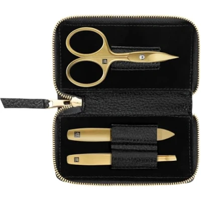 Imagen de ZWILLING set de manicura (3 piezas, estuche piel auténtica negra, para el cuidado manos y pies, viaje, con tijeras uñas), Premium, Edición Oro