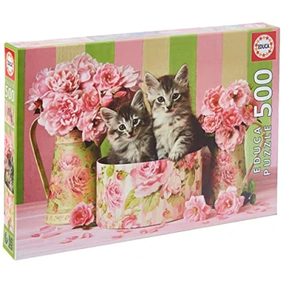 Imagen de Educa Puzzle de 500 Piezas para Adultos Gatitos con Rosas. Incluye Pegamento Fix Puzzle. A Partir 11 años (17960)