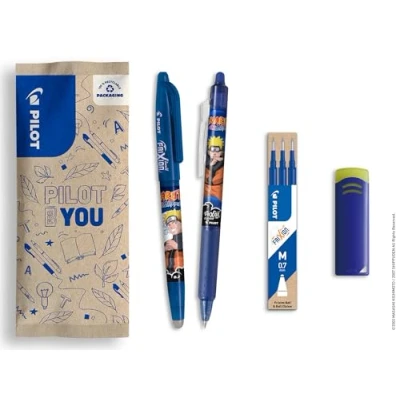 Imagen de PILOT x Naruto Caja de 2 uds FriXion + 1 set 3 recambios &amp; goma borrar Bolígrafo borrable Shipudden Edición Limitada Bolígrafos roller recargables Azul Punta media