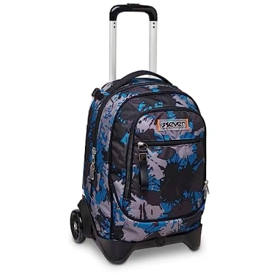 Imagen de Seven Mochila con Ruedas NEW TECH SJ GANG CACHORRITOS, Azul Negro 3 en 1, Escolar Carro, Crossover System Bolso Niños y Adolescentes Bolsillo Frontal Cremallera