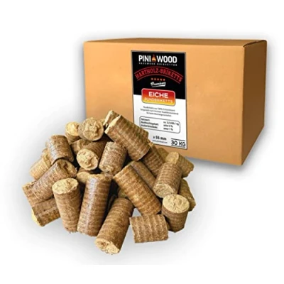 Imagen de PINI briquetas de madera dura, 100% roble, 30 kg, chimenea, estufa, leña, barbacoa, roble con larga duración combustión