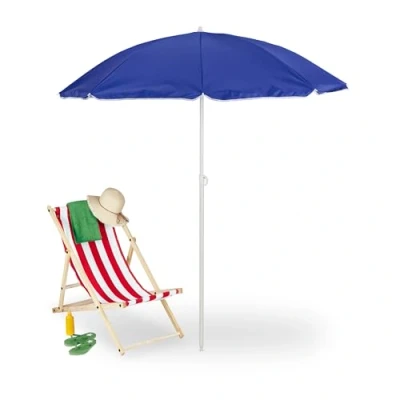 Imagen de Relaxdays Azul 160 cm Sombrilla Playa, Ø, Altura Regulable, Inclinable, Protección UV, Parasol con Bolsa, Balcón