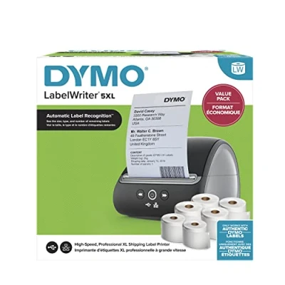 Imagen de Impresora de etiquetas DYMO LabelWriter 5XL Bundle Reconocimiento automático Imprime envío extraanchas desde Amazon, DHL y mucho más Enchuche 2 clavijas (Europa)