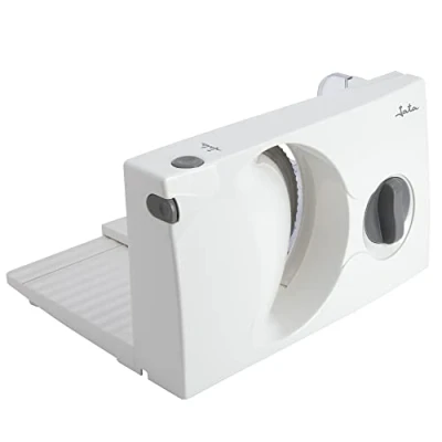 Imagen de Jata JECF0300 Cortafiambres Eléctrico Compacta, Cuchilla de Acero Inoxidable Extraíble, 170 mm Diámetro, Regulador Grosor 0 a 15 mm, Facil Limpieza, Base Plegable, Seguridad antiuso, 150 W