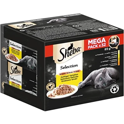 Imagen de Sheba Selection in Sauce Comida húmeda para Gatos en el Cuenco Variación de Aves Corral con poularde, Pollo, y Pavo 32 x 85 g