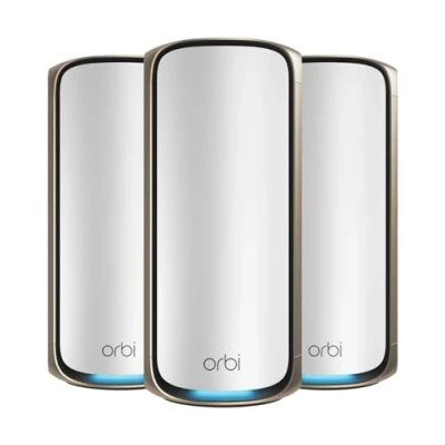 Imagen de NETGEAR Orbi Mesh WiFi 7 de Banda cuádruple Serie 970 (RBE973S), Router + 2 satélites, Cobertura hasta 660 m2, 200 Dispositivos, Puerto Internet 10 G, BE27000 (hasta 27 Gbps)