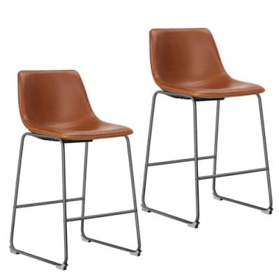 Imagen de NEWBULIG Taburete de Bar Juego 2 para Bar, Cocina, Mostrador, Taburetes Altos Cocina Modernos, Sillas Altas con Respaldo Cuero y Reposapies, 66 cm Altura del Asiento, Marrón