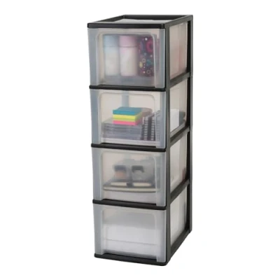 Imagen de Iris Ohyama Unidad de almacenamiento plástico con 4 cajones profundos, Negro, formato A4, A5 y A6, multiusos, para oficina, escuela, papelería, armario hogar, Torre, Organizador, OCH 2400