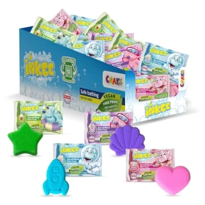 Imagen de INKEE Bath Fizzer Caja de 40 Bombas Baño Efervescentes Enriquecidas con Aceite Almendras, Surtido 4 Formas, Colores y Aromas diferentes