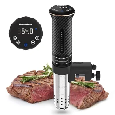 Imagen de KitchenBoss Sous Vide Roner, 1100W Roner Cocina Baja Temperatura: G300T IPX7 Impermeable, Circulador de Inmersión Termal, Ajuste Temperatura, Máquina Cocción al Vacío con 20 Recetas Integradas