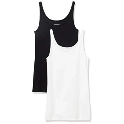 Imagen de Amazon Essentials Top Ajustado sin Mangas y con Tirantes Finos Mujer, Pack de 2, Blanco/Negro, L