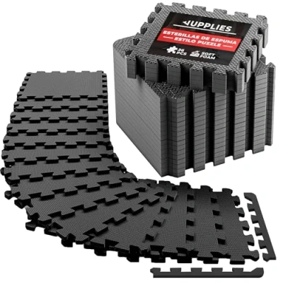 Imagen de JUPPLIES Suelo Gimnasio Set 36 Piezas 32x32x1cm Esterilla Puzzle Fitness de Goma para Alfombra Protectora en Casa Tatami Sin Bordes