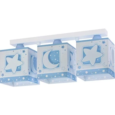 Imagen de Dalber Lámpara Infantil Plafón Techo 3 Luces Moonlight Luna y Estrellas Azul, 15 W