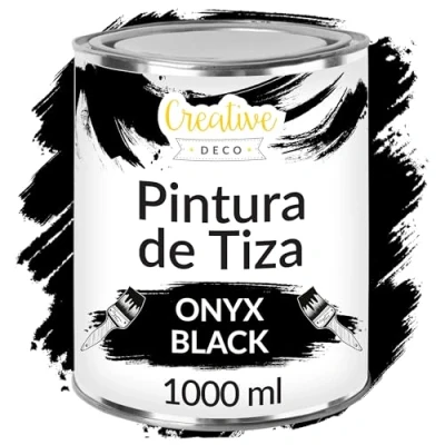 Imagen de Creative DECO 1L Negra Ónice Pintura a la Tiza para Muebles sin Lijar Chalk Paint Madera Mate y Lavable Renovación, Decoración, Manualidades Posible Efecto de Barrido Gradiente