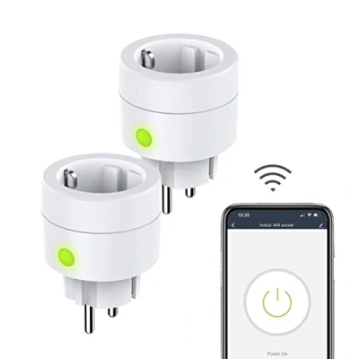 Imagen de UCOMEN Mini enchufe inteligente, 16 A 3680 W, inteligente compatible con Alexa/Google Home, control remoto, horarios y temporizadores, paquete de 2,4 GHz, 2