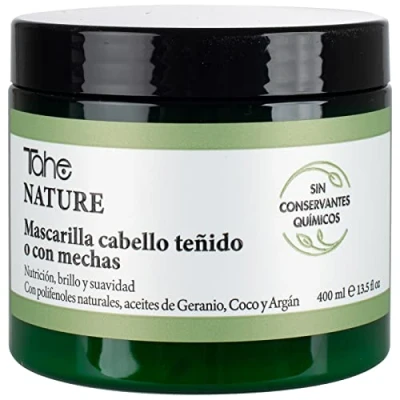 Imagen de Tahe Nature Mascarilla para cabello teñido o con mechas Polifenoles naturales, Aceites de Geranio, Coco y Argán (400 ml)