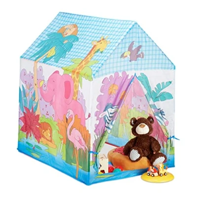 Imagen de Relaxdays Tienda Campaña Infantil Jungla, Poliéster, Azul y Rojo, 102 x 72 95 cm