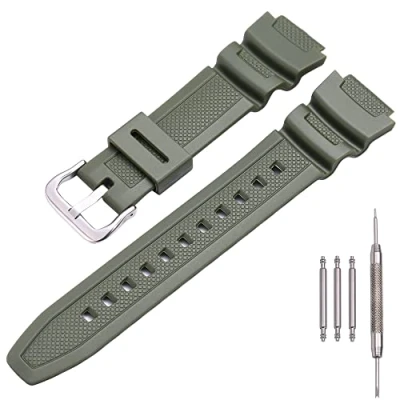 Imagen de MCXGL correa de repuesto resina natural para reloj Casio AE 1200 SGW 300H MRW 200H W 735H, goma deportiva impermeable (verde militar)