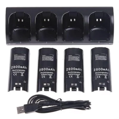 Imagen de OSTENT Estación de Carga + 4 Baterías para el Mando Nintendo Wii Color Negro