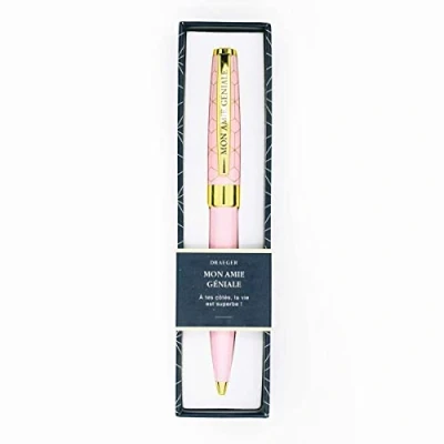 Imagen de DRAEGER PARIS Bolígrafo de color rosa y dorado &quot;Mon amie géniale&quot; Texto personalizado Tinta negra Idea regalo Cumpleaños, Fiesta para su mejor amiga Caja