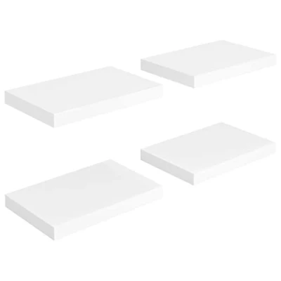 Imagen de vidaXL 4X Estante Flotante Pared Repisa Colgante Estantería Tablero CD Libros Decoración Coleccionables Fotos Premios Blanco MDF 40x23x3,8 cm
