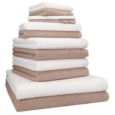 Imagen de Betz Berlin Juego de Toallas 12 Piezas 100% algodón 2 baño 4 Mano Invitados Cara Guantes Lavado Color Capuchino Blanco