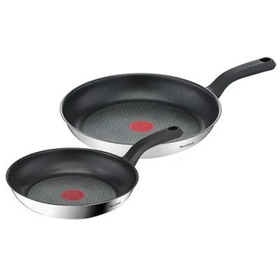 Imagen de Tefal Comfort Max Set sartenes 24/28 cm acero inoxidable, mango ergonómico, difusión del calor uniforme, base gruesa antideformación, resistente y duradera, apta para todas las cocinas horno