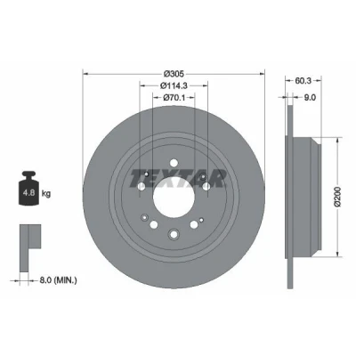 Imagen de TEXTAR 92195100 Disco de freno 305 9 05/10 114,3 macizo sin perno sujeción rueda, buje rueda HONDA: ACCORD 8, 8 Kombi