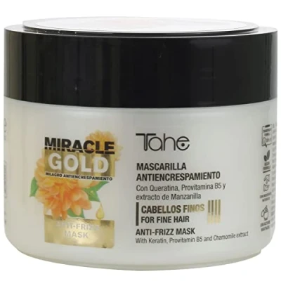 Imagen de Tahe Miracle Gold Mascarilla Antiencrespamiento para Cabellos Finos con Queratina, Provitamina B5 y extracto de Manzanilla, 300 ml (300 ml)