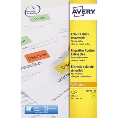 Imagen de Avery Dennison Coloured Labels Paquete de 480 etiquetas multiuso, amarillo